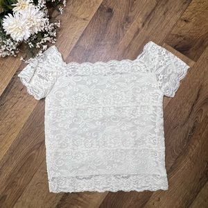Ida Fashion Short Sleeve Lace Off-White Crop Top Size S/M